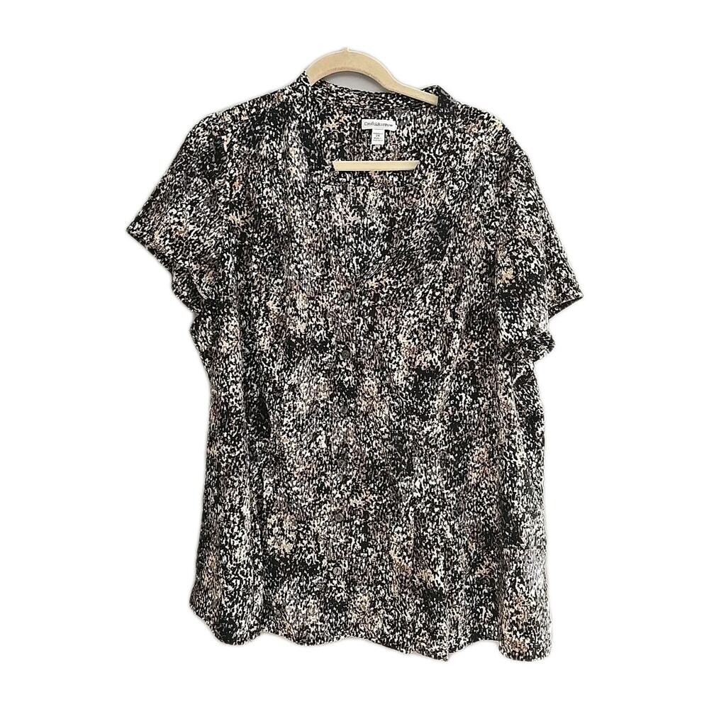 Croft & Barrow Black Abstract Henley Short Sleeve Casual Top Womans Plus Size 2X